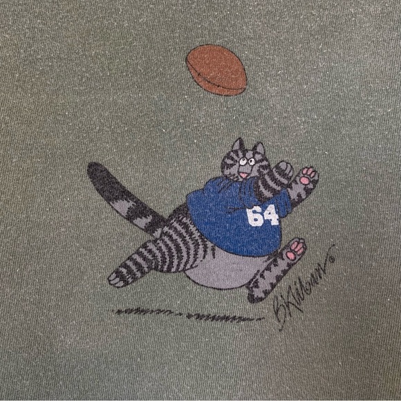 RARE Crazy Shirts Kliban Cat Football Tee Shirt Green Ti Leaf Dyed Leaf Large - Picture 8 of 12